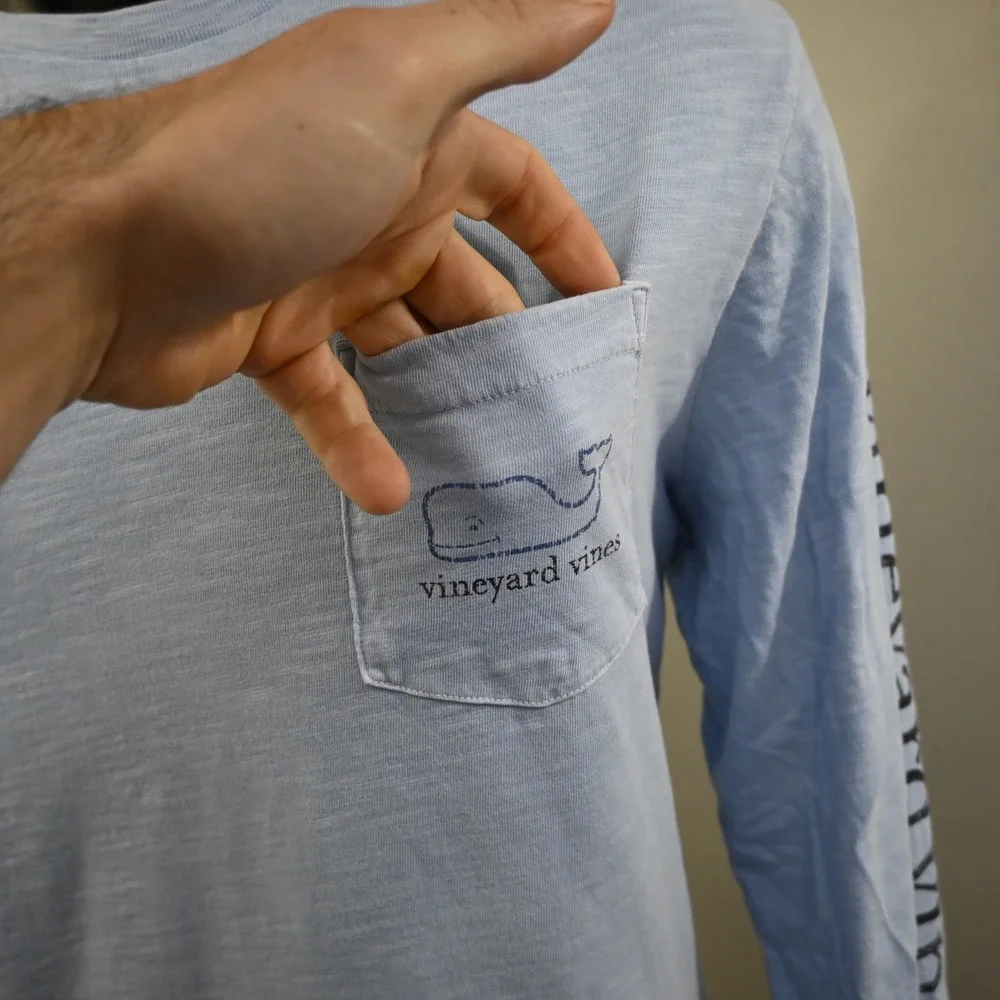 Vineyard Vines Pocket T-Shirt‎ Mens L Blue Graphic Long Sleeve Slub Cotton